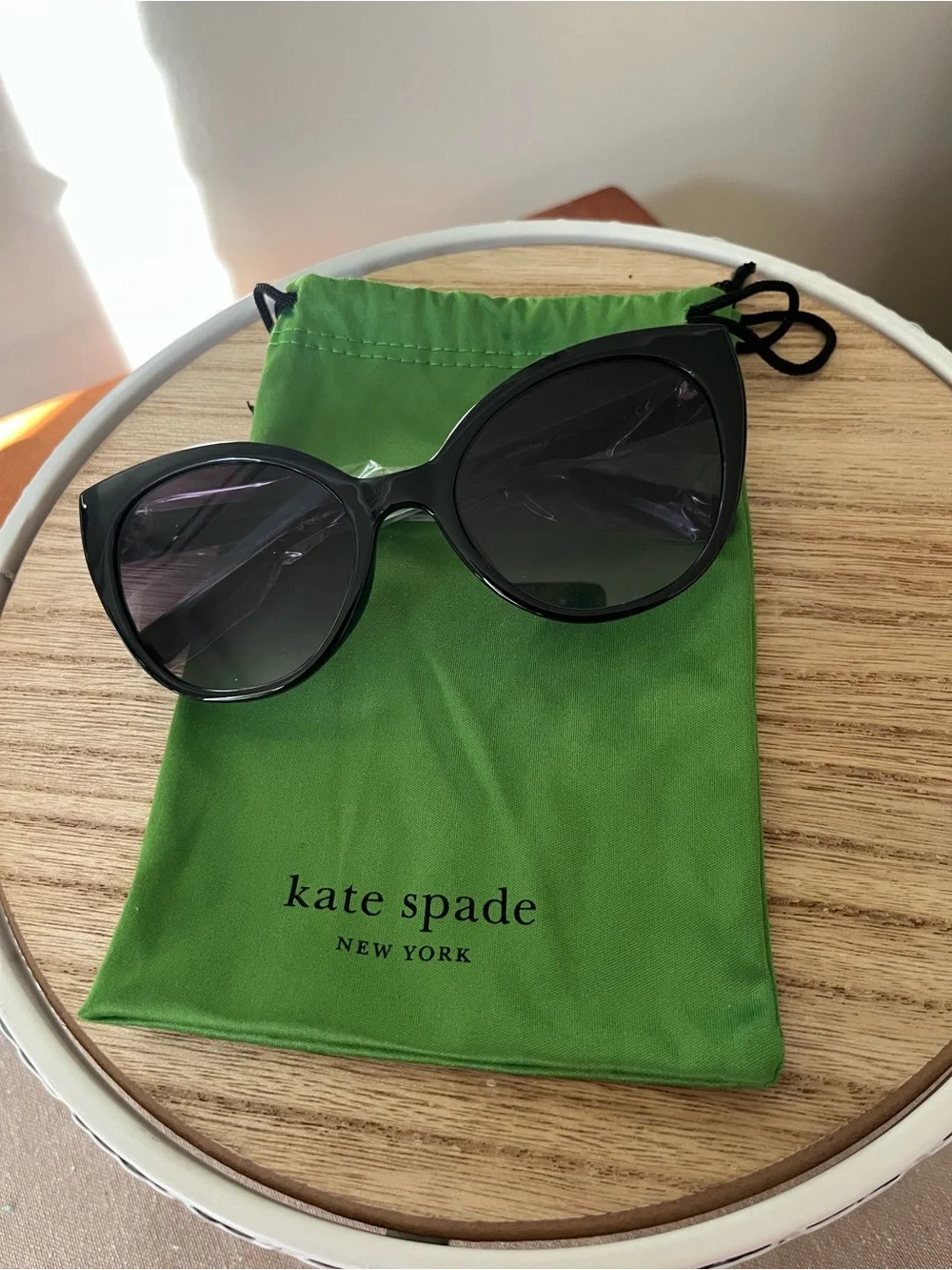 Kate Spade New York Cat Eye Black Sunglasses with Green Pouch